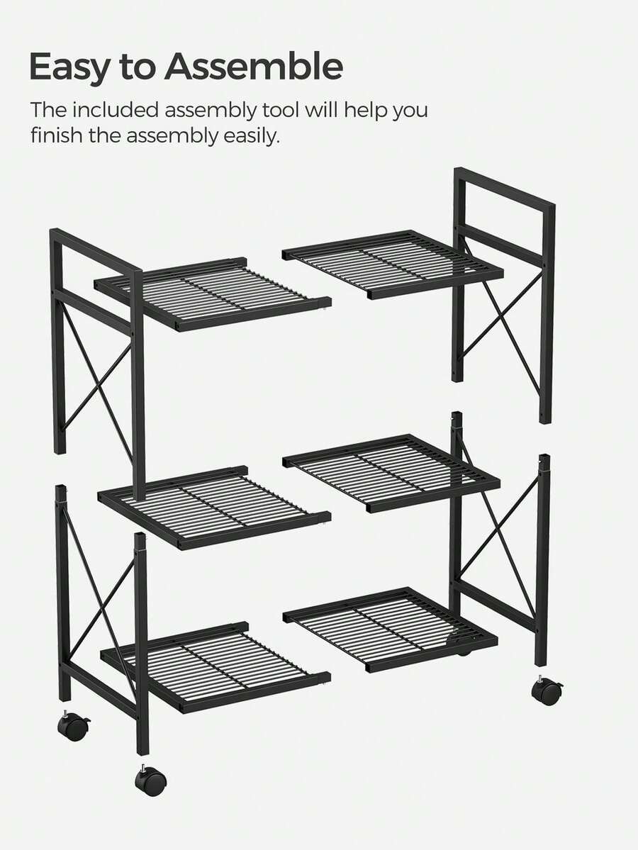 SONGMICS 3-Tier Metal Storage Rack with Wheels Mesh Shelves Industrial Style