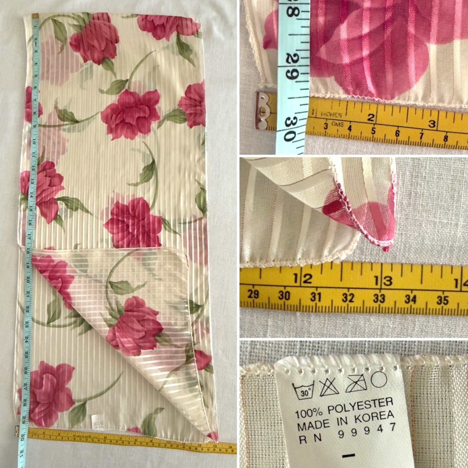 Vintage Pink Floral Sheer Stripe Scarf Korea Romantic Coquette Long 80s-90s