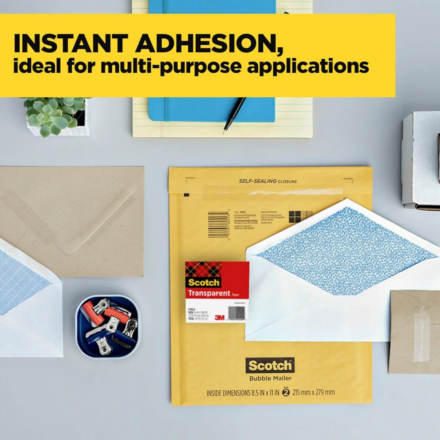 Scotch Transparent Tape 3/4" x 250", 3 Pack (6 Rolls) Strong Clear Adhesive 3M