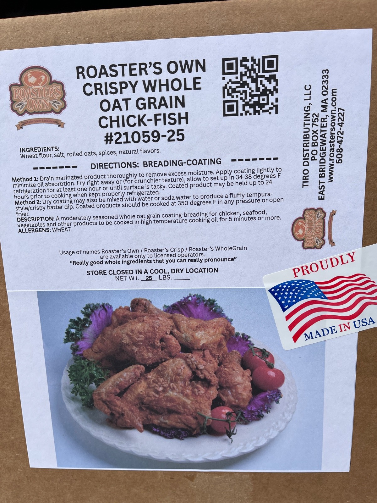 25 LB. Bx CRISPY CHICKEN BREADING WHOLE OAT GRAIN BONE-IN CUTLETS TENDERS CHOPS