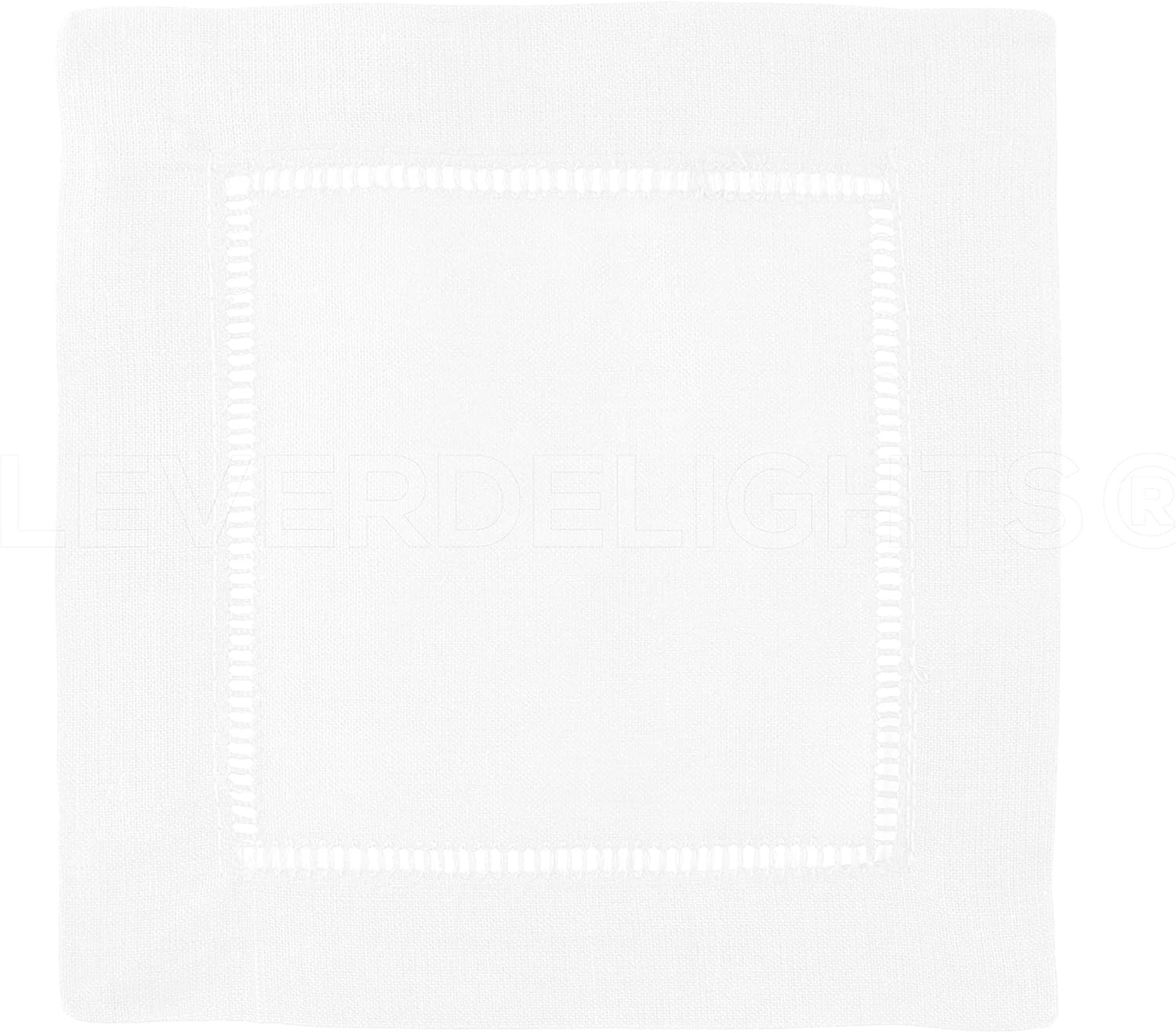 6" White Linen Hemstitch Cocktail Napkins - 12 Pack - 100% Linen