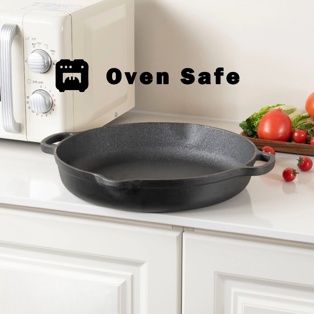 14 inch Non-Stick Cast Iron Frying Pan, Black