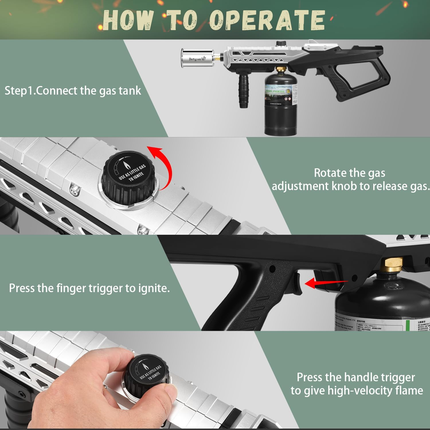 Powerful Propane Torch Gun Flamethrower with Adjustable Flame 800000BTU Blow