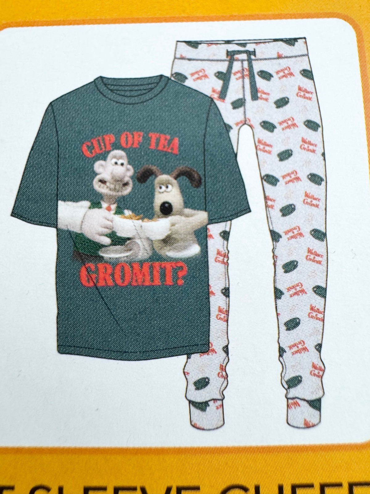 Wallace & Gromit Pyjamas LARGE Mens George Tea Cheese W&G Pj Set Bottoms Shirt