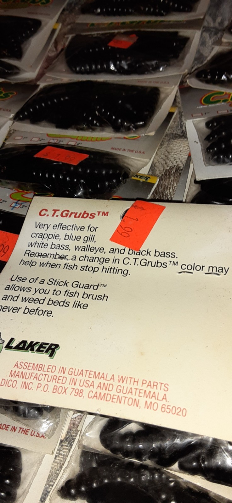 50 PACKS 3" BLACK CT GRUBS/10@ PACK/500 GRUBS/JIG BODIES