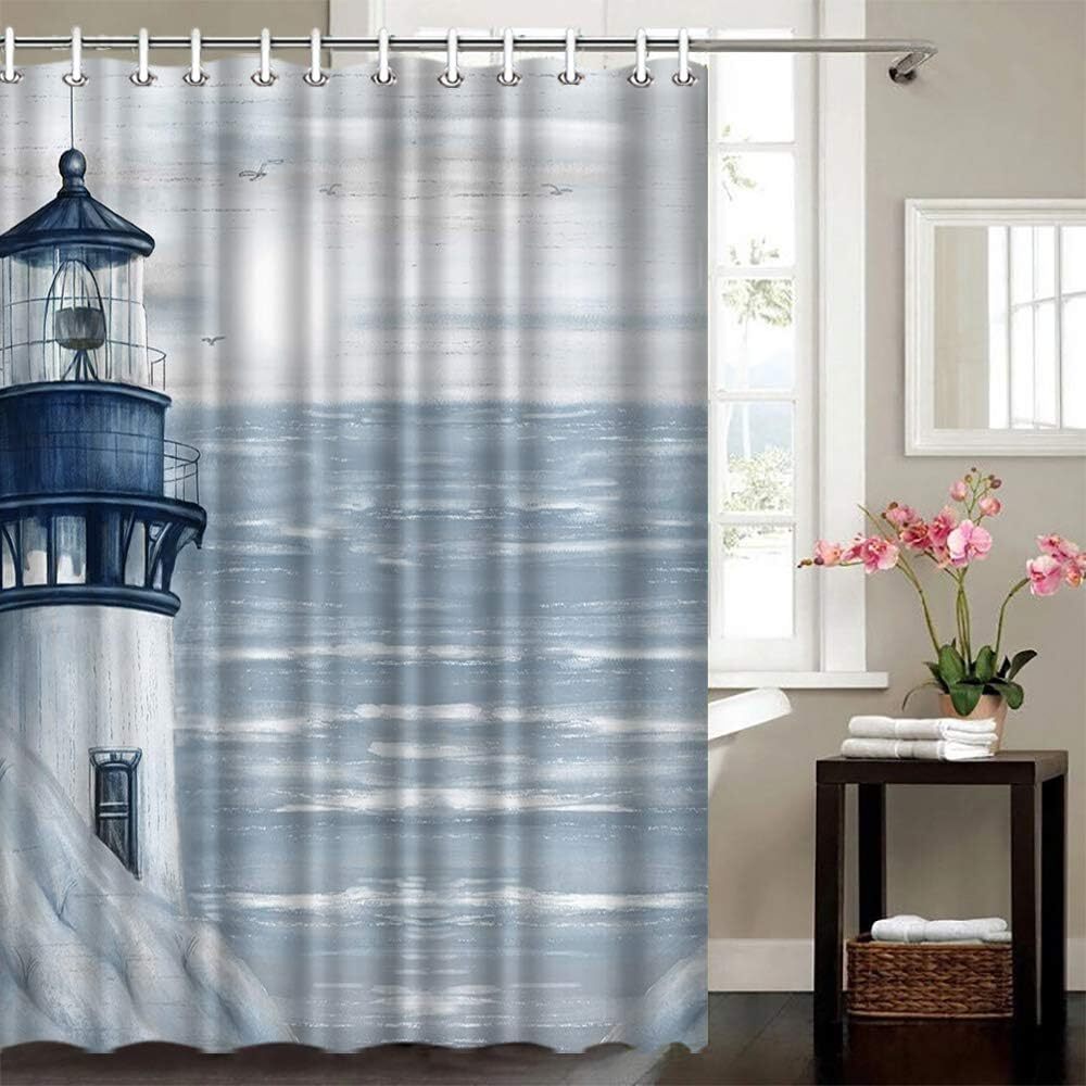 Lighthouse Shower Curtain Bathroom Decor 72"x72" Ocean Sunrise Nautical
