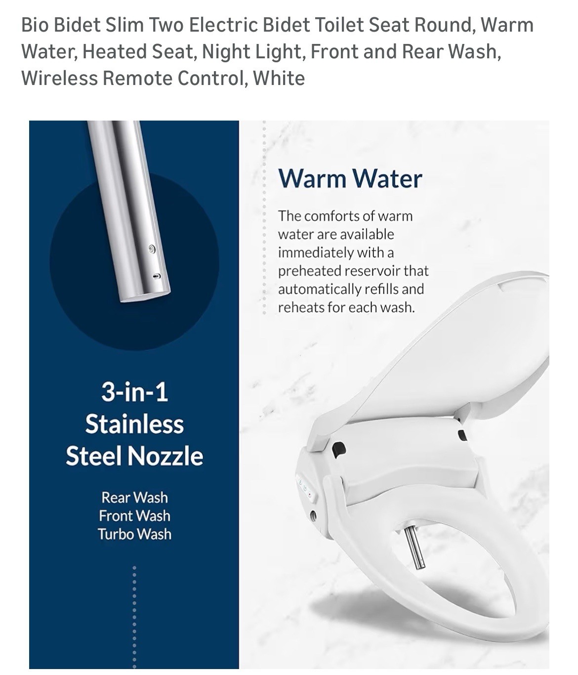 Bio Bidet Slim 2 Electric Toilet Seat in White - New - Round