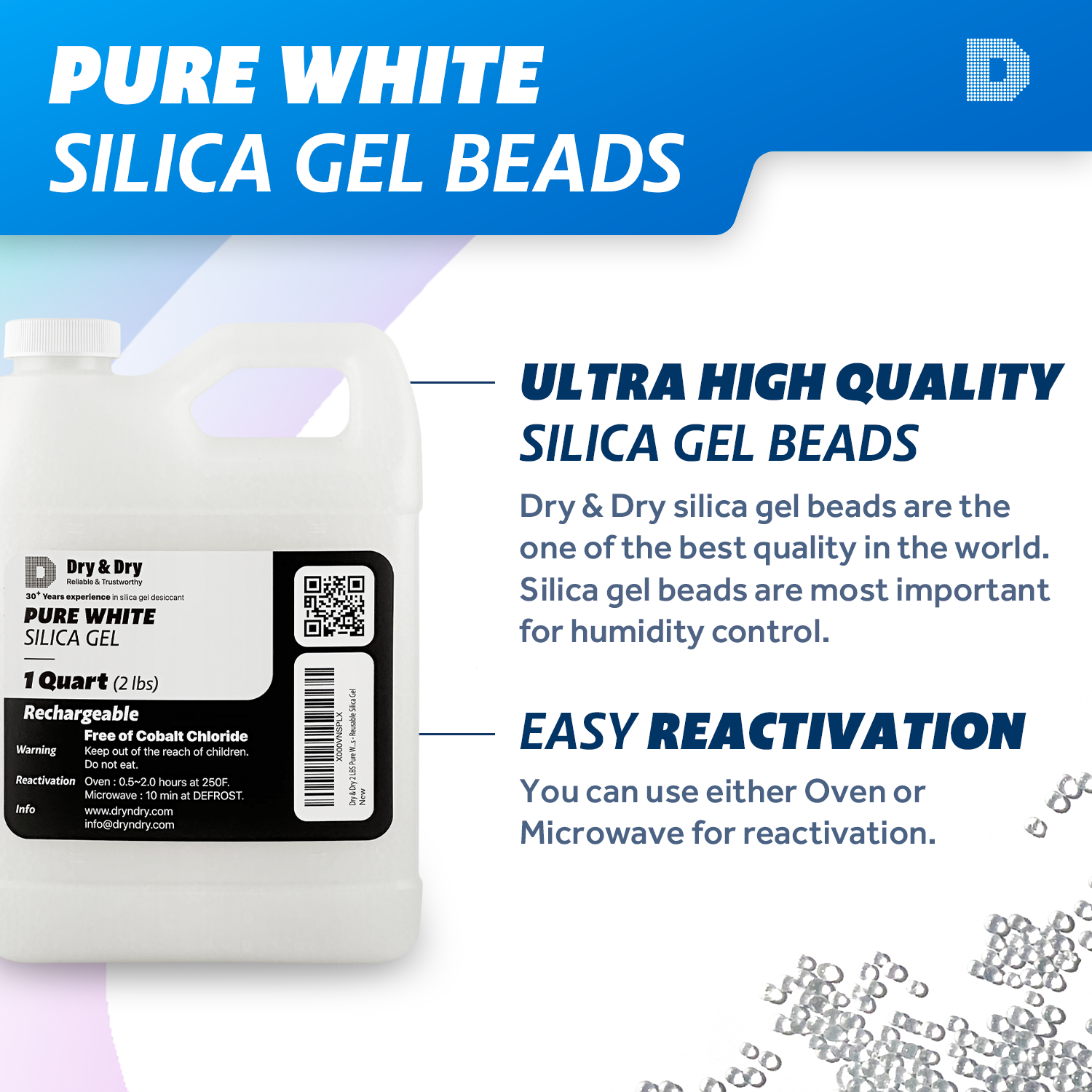 1 Quart(2 LBS) White Silica Gel Beads-Rechargeable