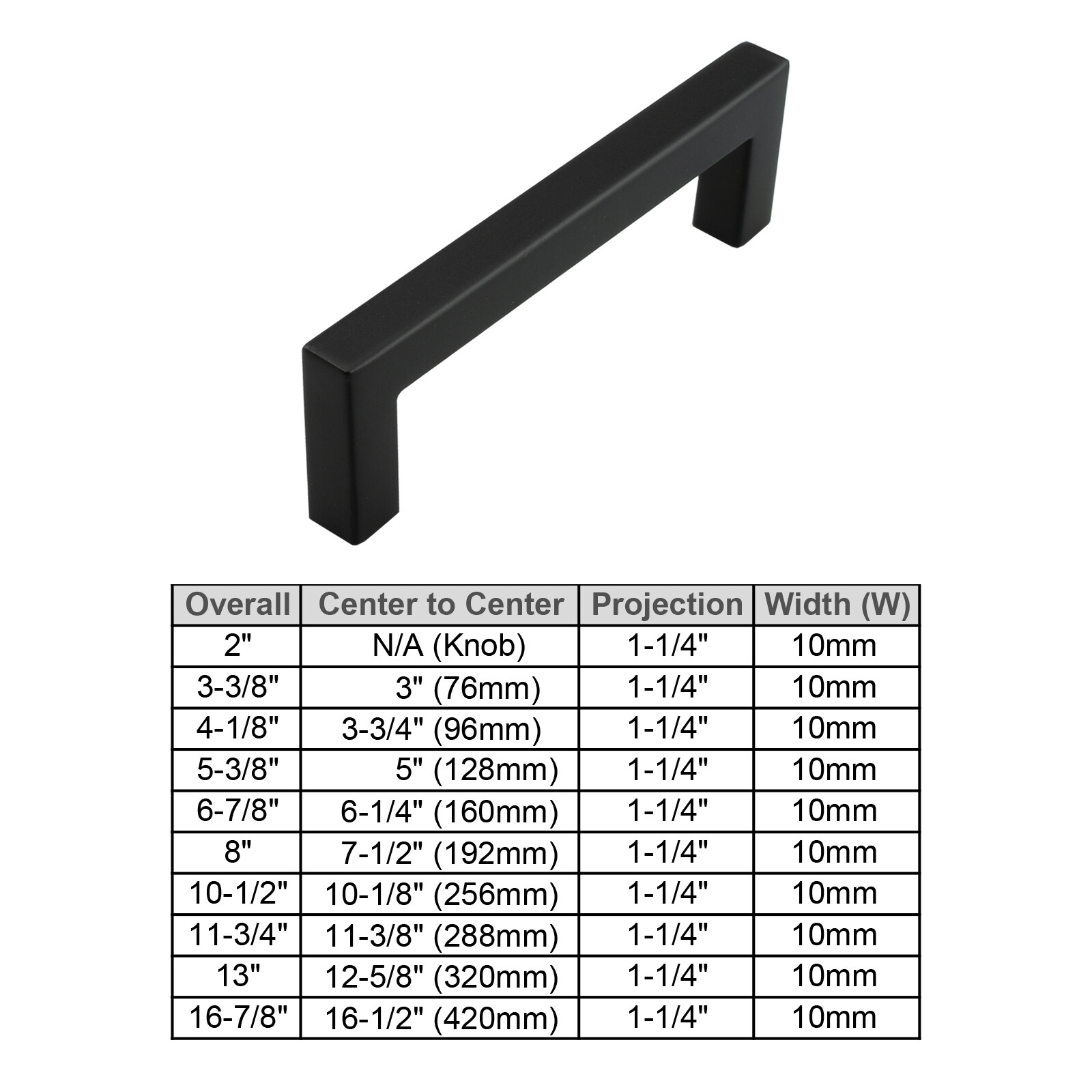 Matte Black Square Modern Cabinet Handles Pulls Kitchen Drawer Stainless Steel