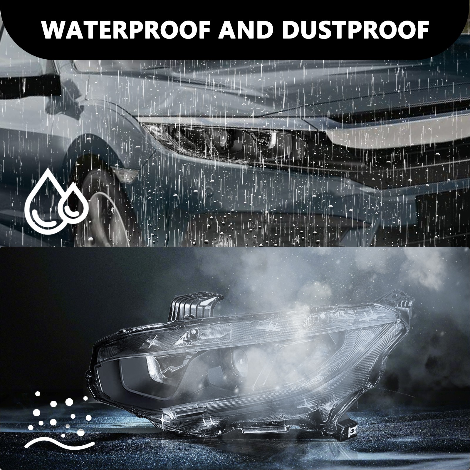 For 2016-2021 Honda Civic Black LED DRL Projector Headlights Assembly Lamps Pair