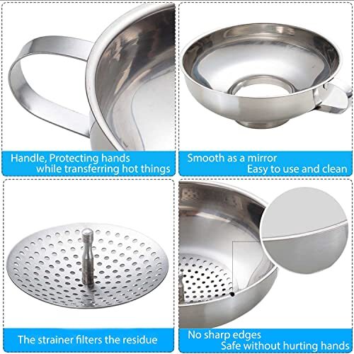 Canning Funnel Food Grade Stainless Steel Canning Funnel Strainer Wide Mouth