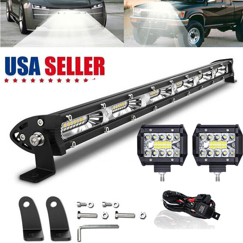 20inch LED Light Bar Spot Flood Combo +4" Pods Offroad For Jeep Truck SUV+Wiring