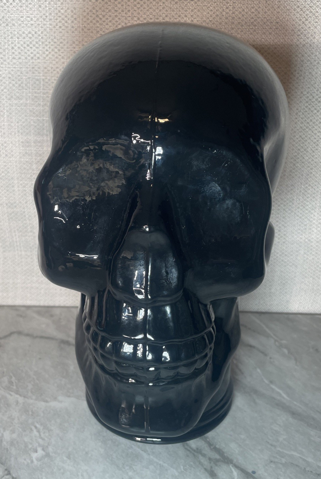 LARGE Black GLASS SKULL Recycled Glass Spain 10.5 inches Vidrios San Miguel NEW