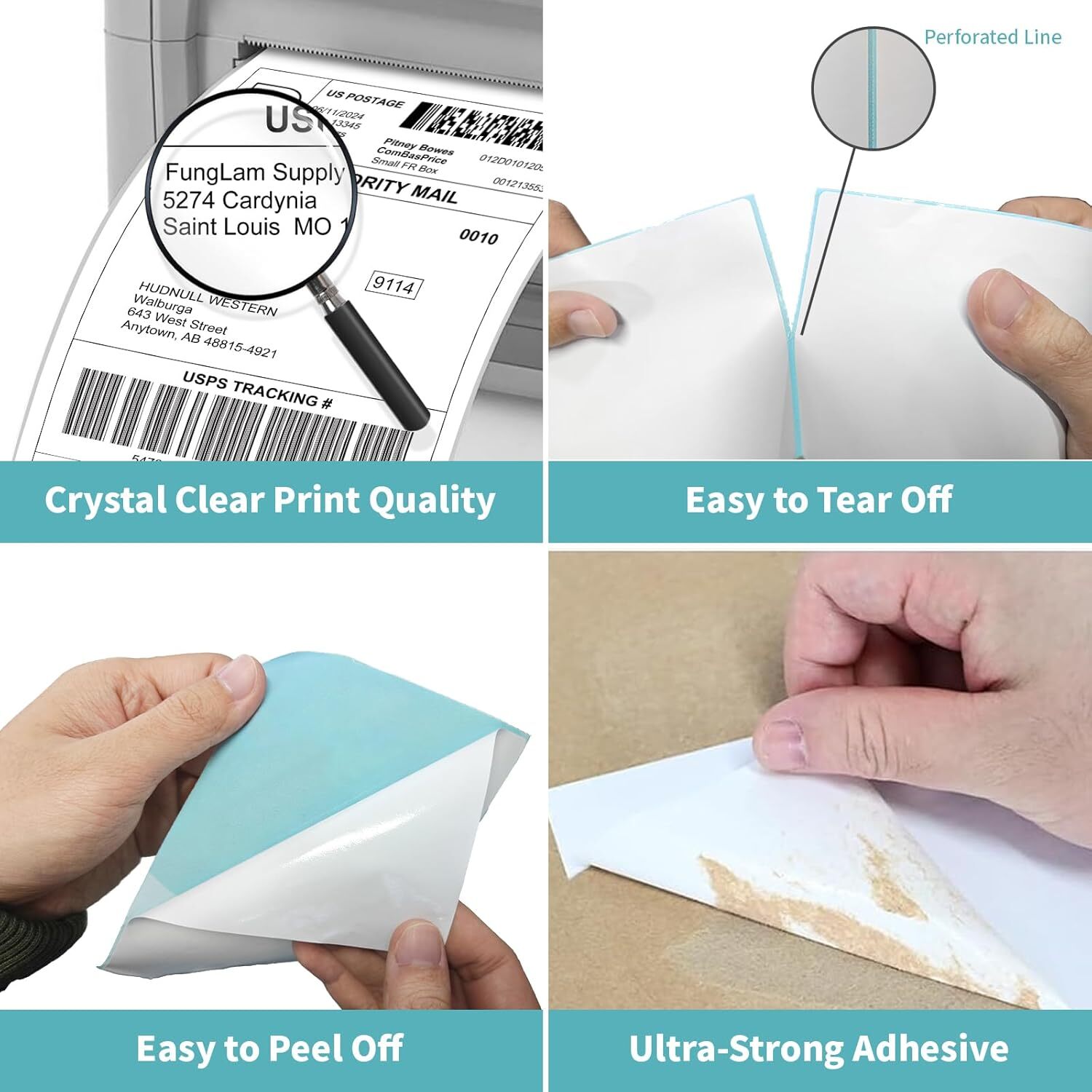 500Labels 4x6 Fanfold Perforated Direct Thermal Shipping Labels for Zebra Rollo