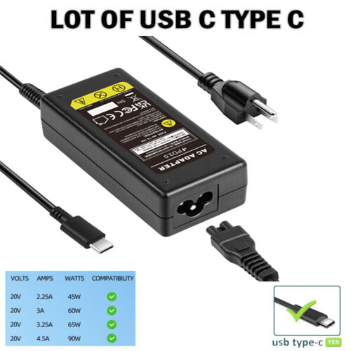 LOT OF 45W 65W 90W USB C Type C Adapter Charger For Lenovo HP Macbook Samsung