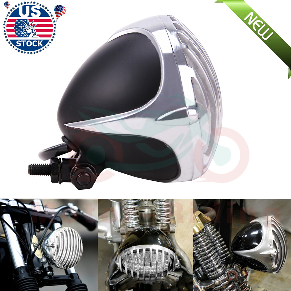 Black Chrome Headlight Finned Prison Grill For Harley Cruiser Chopper Bobber US