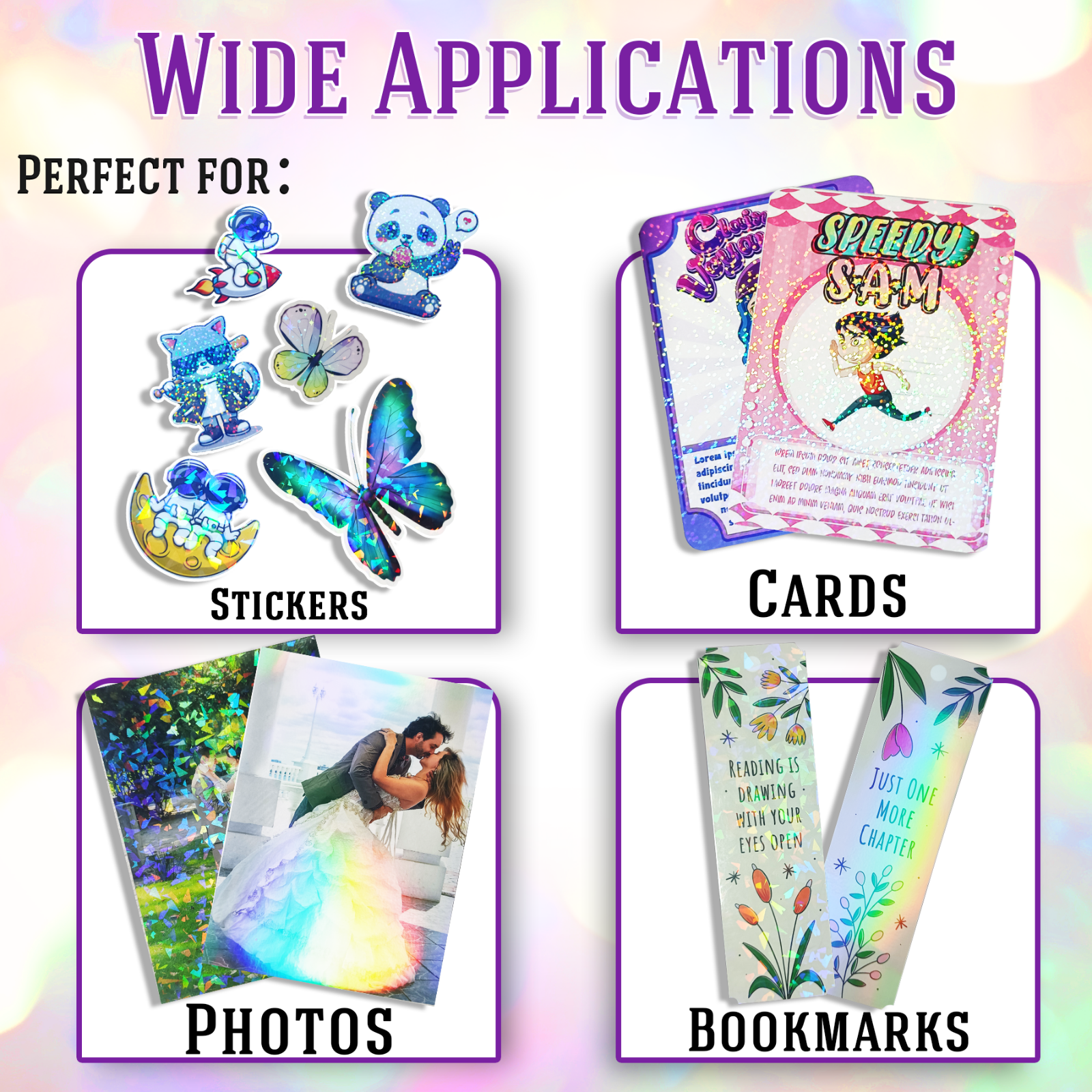 25 Mixed Self-Adhesive Laminating Sheets Clear Holographic Sticker Paper Overlay