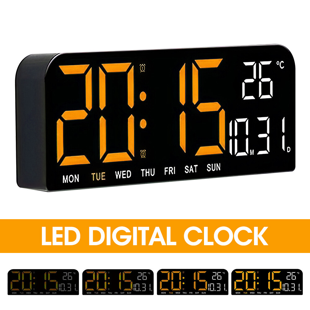 10" Digital LED Desk Alarm Clock Large LCD Display Wall Clock Temperature Date