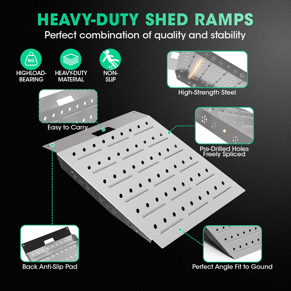 Shed Ramp for Riding Mower & Lawn 900/1600LB Capacity Anti-Slip Punch Plate Ramp