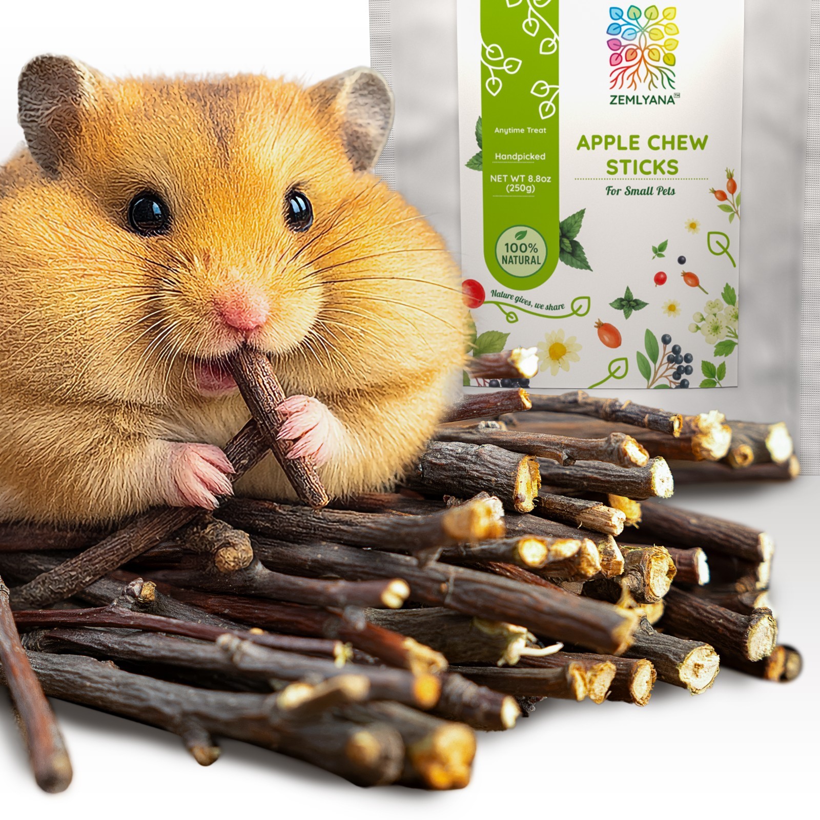 Apple Chew Sticks – Natural Wood for Rabbits, Hamsters, Guinea Pigs