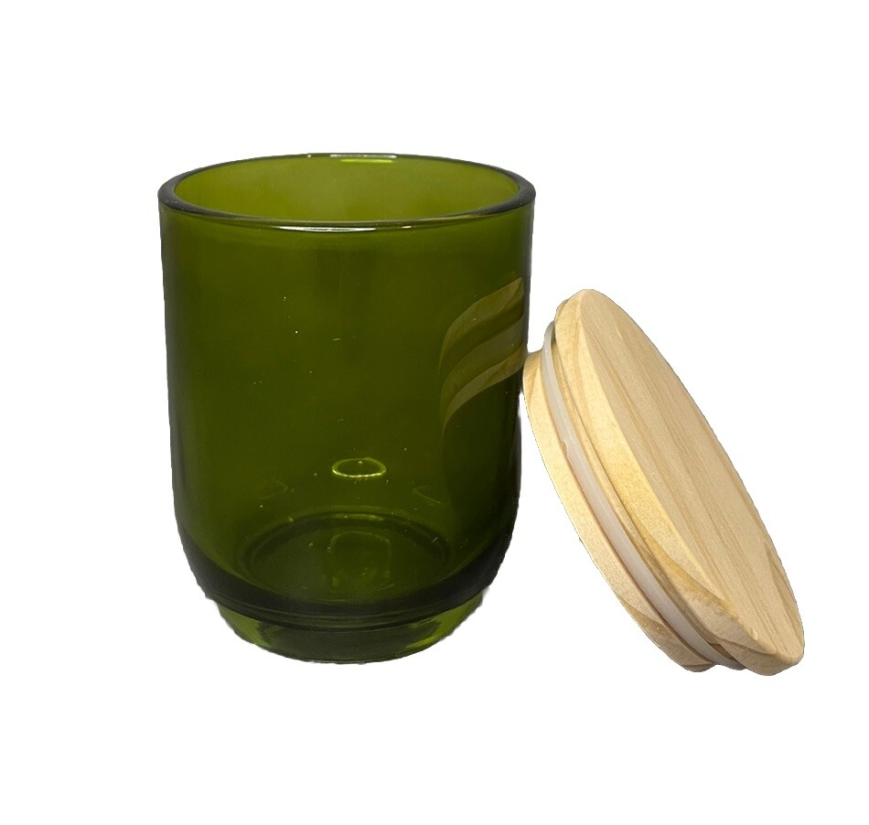8oz Green Glass Jar With Wooden Lid Candle Making