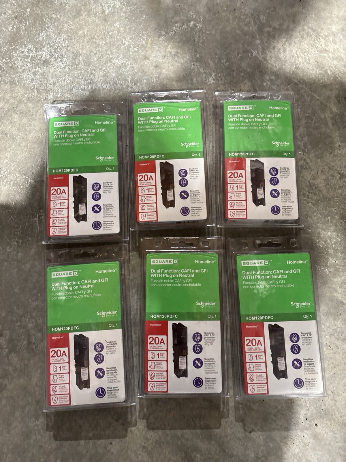 Square D HOM120DFC 20A 120V Single Pole Dual Function Circuit Breaker CAFI GFI 6