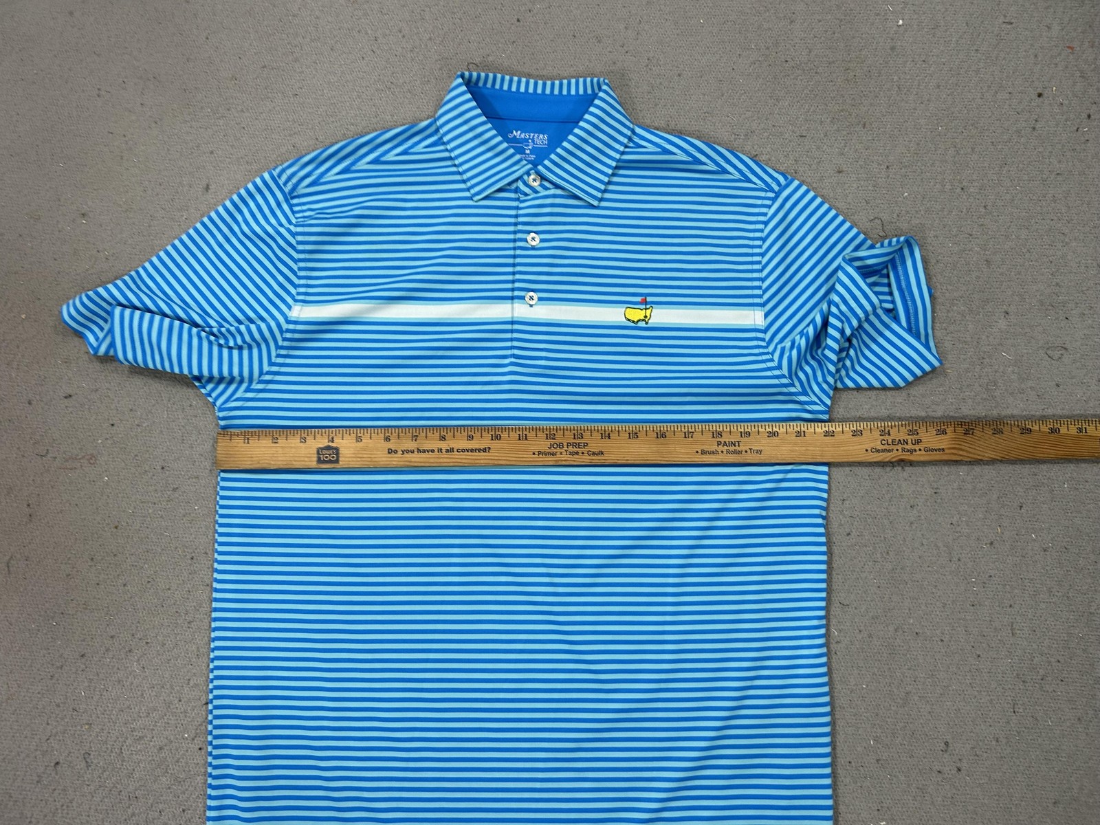 Masters Tech Shirt Polo Mens Medium Blue Stripe Golf Augusta National Logo