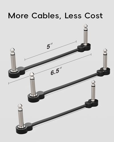 1/3 Pack Guitar Patch Cable Premium 5 Inch Right-Angle 1/4" TS Pedal Board Cable
