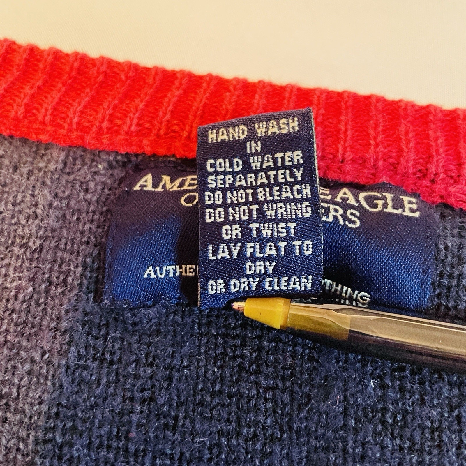 American Eagle Striped Knit Sweater Mens XL Red Navy Y2K Preppy Crewneck