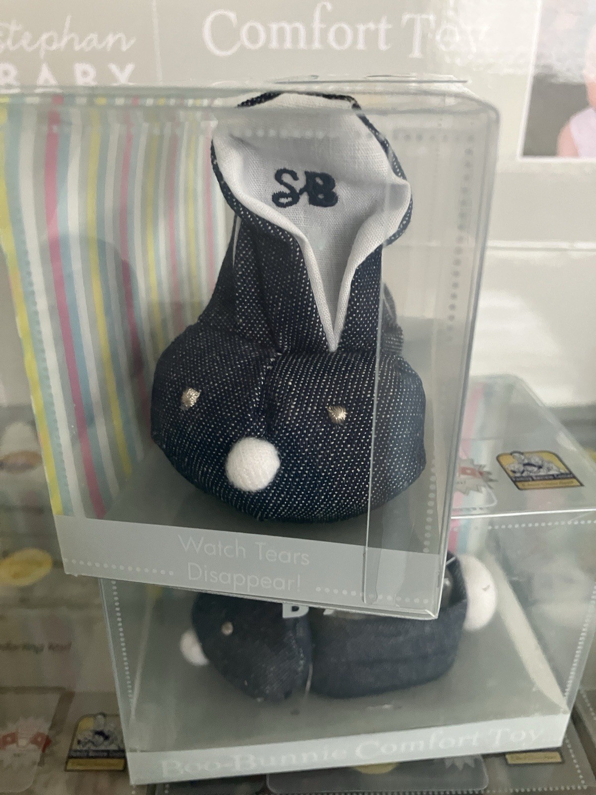 New Stephan Baby Boo-Bunnie Denim Plush Comfort Toy w/ Boo Cube Soothing