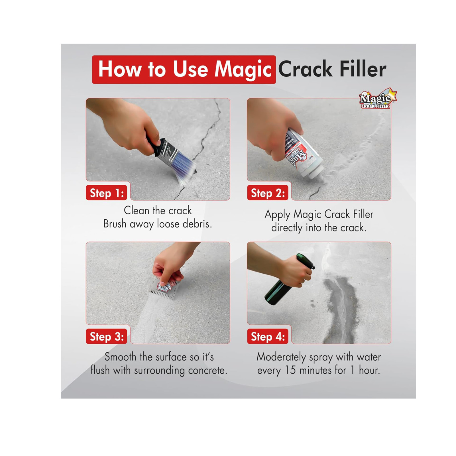 Gray Concrete Magic Crack Filler 2.5LB Bottle, Fill Cracks in Concrete Easily