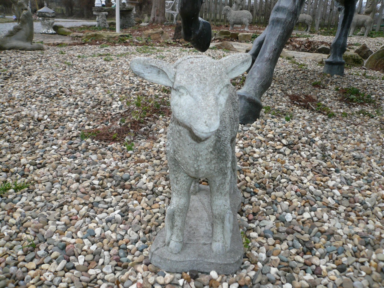 CUTEST EVER VINTAGE CEMENT/CONCRETE BABY GARDEN ORNAMENT LAMB 12" TALL