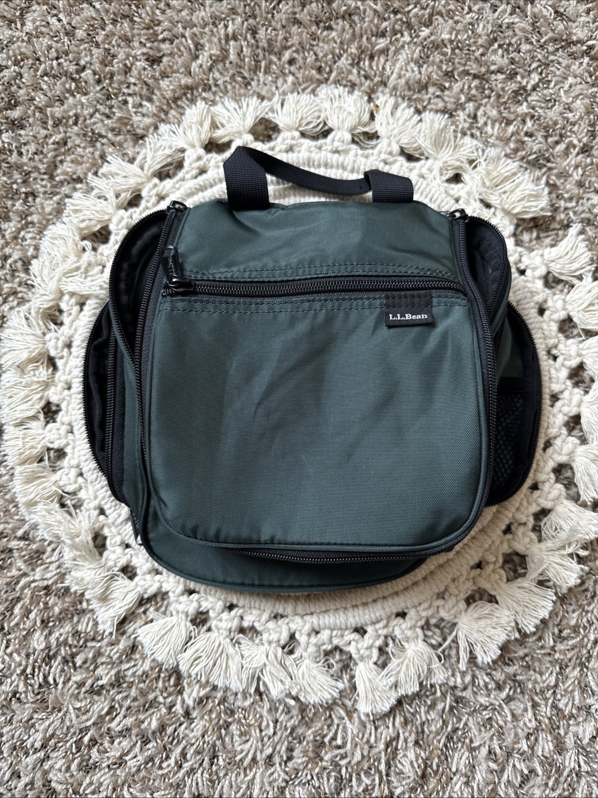 LL Bean Personal Organizer Toiletry Bag Green Nylon Travel Case