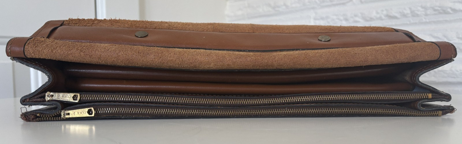 Leather Executive Briefcase w/ Padfolios + Metal Calculator Sleeve Vintage ABC