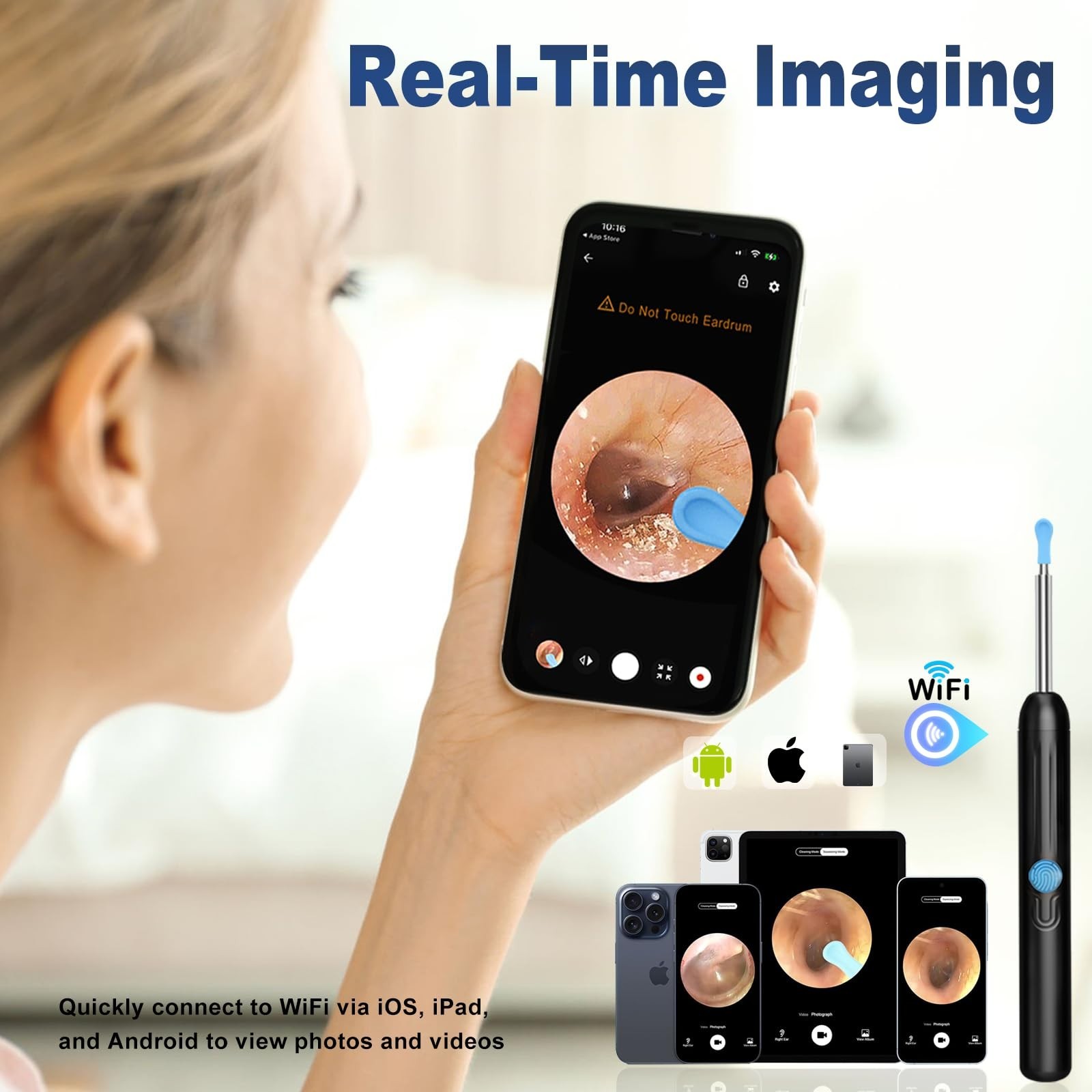 Wireless Ear Wax Remover Set, 1296P Camera HD Ear Endoscope Spoon Pick Tools.