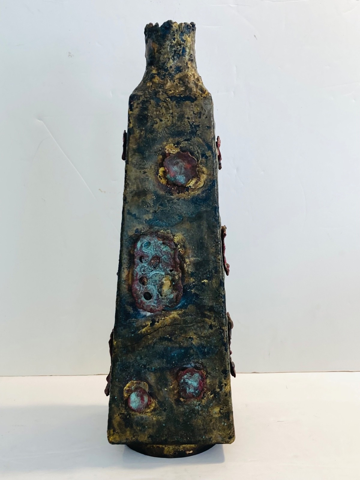 Beautiful MCM Metal Brutalist Bronze Vase Handmade Sculpture