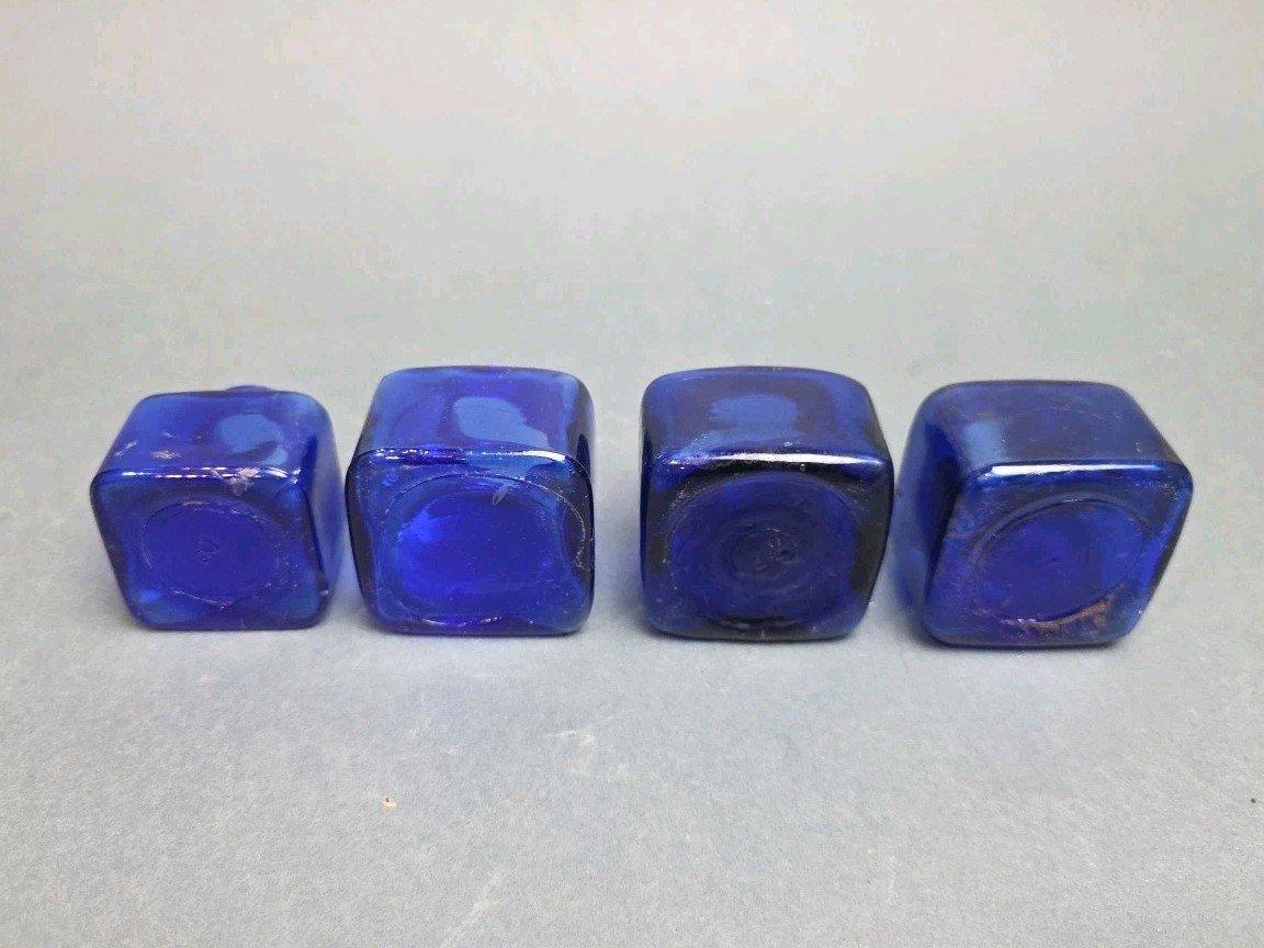 4 Vintage Cobalt Blue Glass Ink Bottles