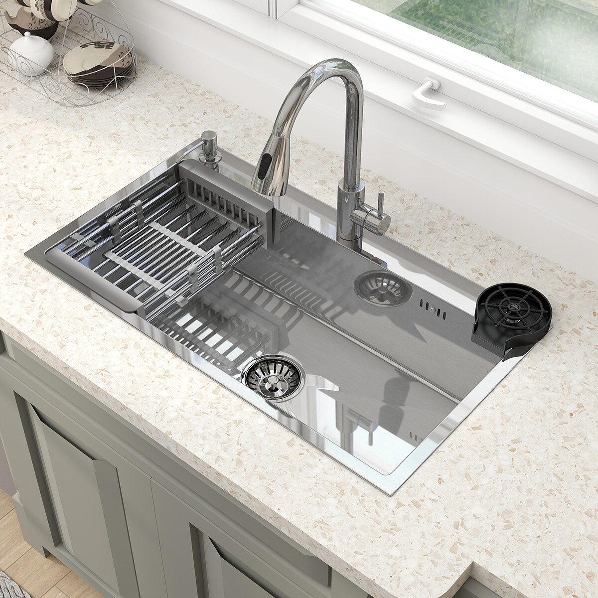 Silver Kitchen Sink Stainless Steel 28"/30"/32" Single Bowl Drop In Top Mount