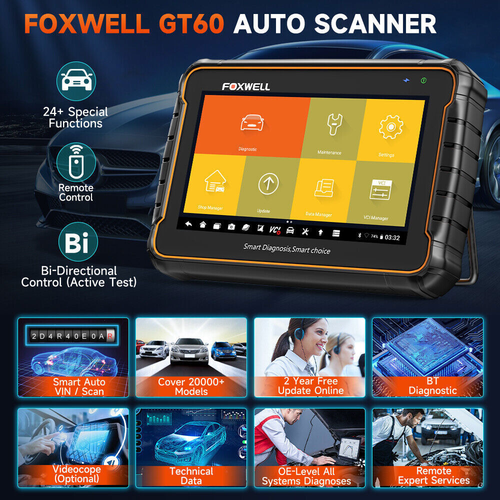 FOXWELL GT60 All System OBD2 Scanner Bidirectional Scan Tool ABS EPB SAS TPMS