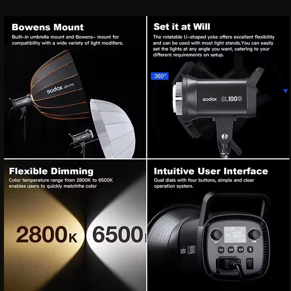 GODOX SL100Bi 100W Bi-Color LED Video Light Bowens Mount LED Continuous Lighting