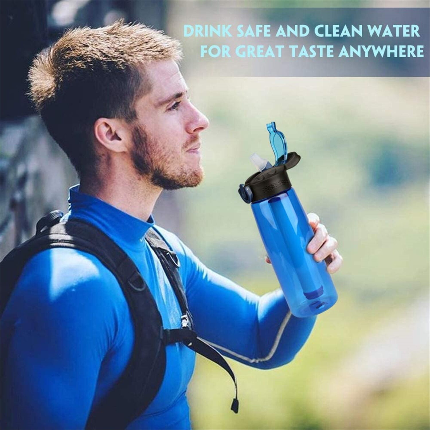 Water Filter Bottle Integrated Straw Purifier Outdoor Camping Hiking 650ml/22oz
