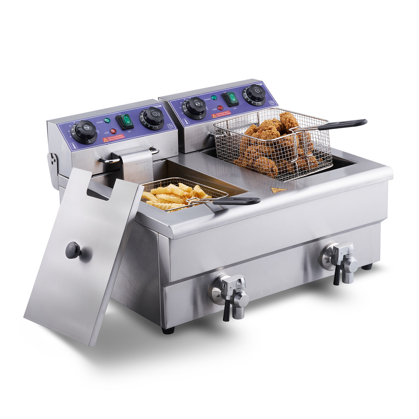22L Commercial Electric Deep Fryer Countertop Deep Fryer w/ Dual Tanks 3000W