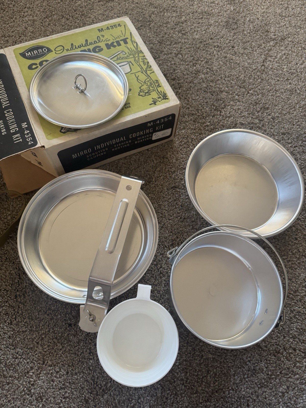 New Vintage Mirro 6 Piece Individual Aluminum Mess Kit Camping Cook Set Cookware