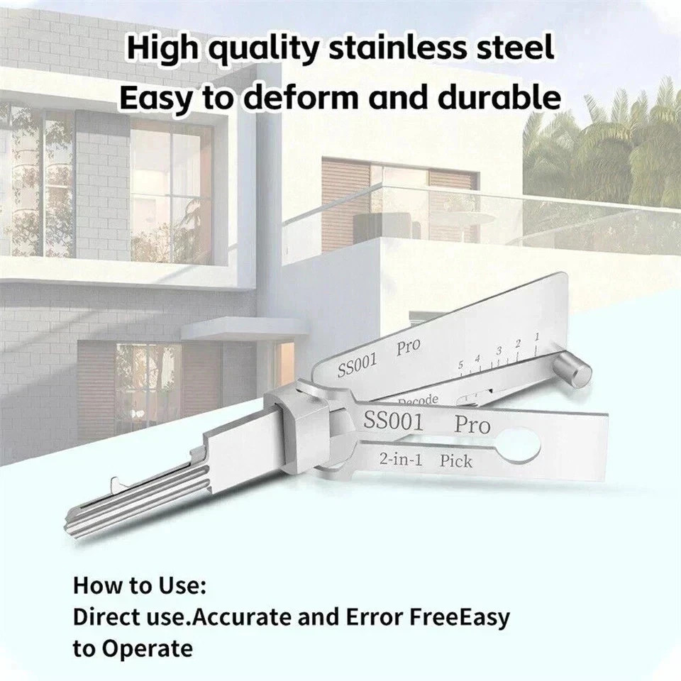 2 In 1 SS001 Key Decoder Perfect Match For Key Picking Hook Tool Stainless Steel
