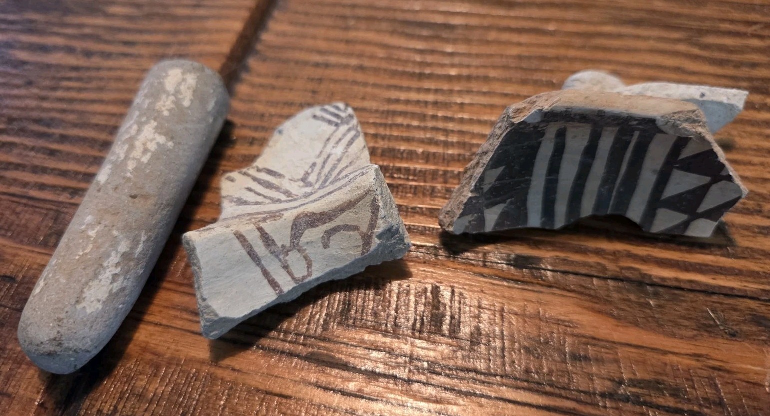 Prehistoric Anasazi Black On White Pottery Partial Ladle Dipper Handle Arizona