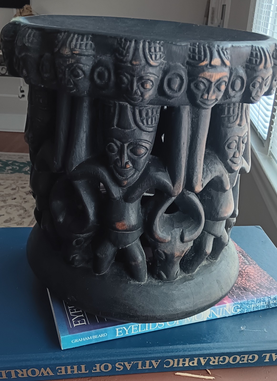 African Hand Carved Hollow Relief Footstool...Unique Piece of African Decor!