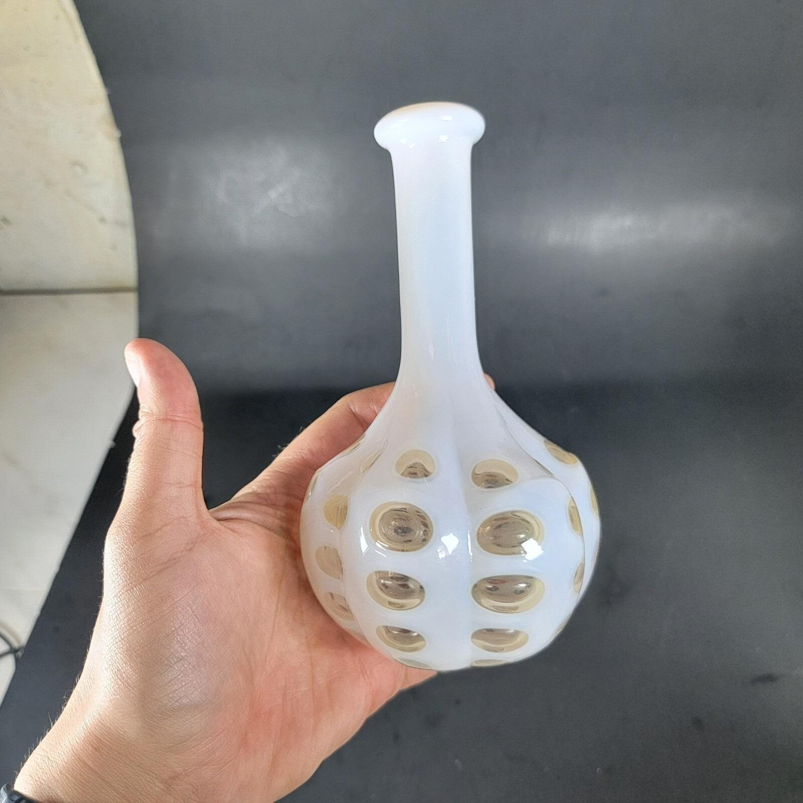 Fenton Art Glass Barber Bottle Old Coin Dot Milk White 7" no Top