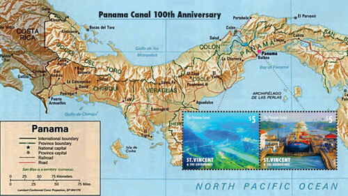 St. Vincent 2014 - Panama Canal 100th Anniversary, Map - Sheet of 2 Stamps - MNH