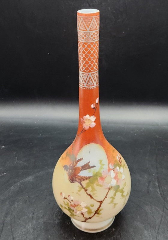 Meiji KutaniWare 10.5" Sake Bottle Red Floral