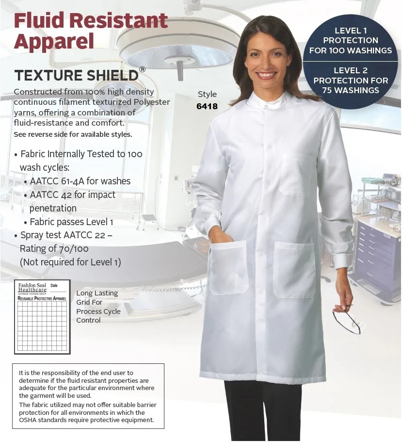Women’s Fashion Seal 6418 White Lab Coat Fluid Resistant Snap Front